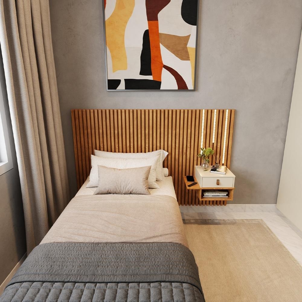 Cabeceira Solteiro Ripada Quarto Manila 1 Mesa e Led em Oferta na Shopee