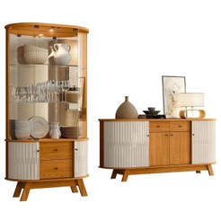 Aparador Para Sala Buffet Mônaco E Cristaleira Moss Cinamomo Off White - Madetec