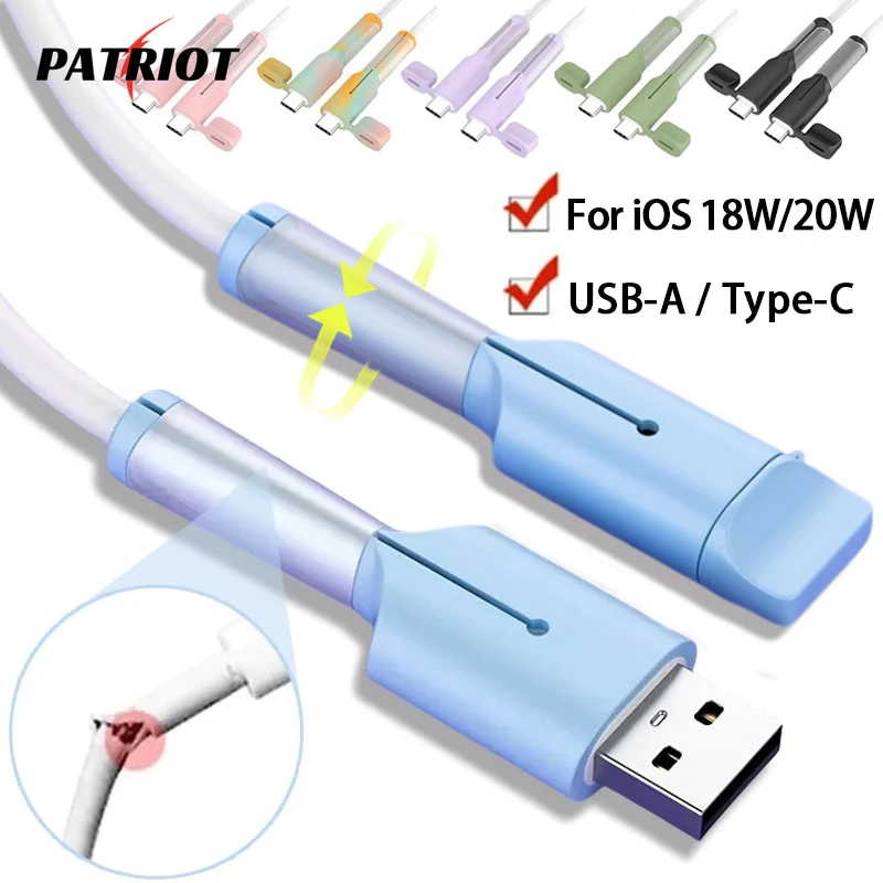 2Pcs/Set Tampa Protetora De Cabo Anti-Quebra-Para iOS 18W/20W , USB-A , Tipo C-Protetor Universal De Bobinador De Linha De Carregamento De Telefone-Candy Color , Silicone , Soft , Durable