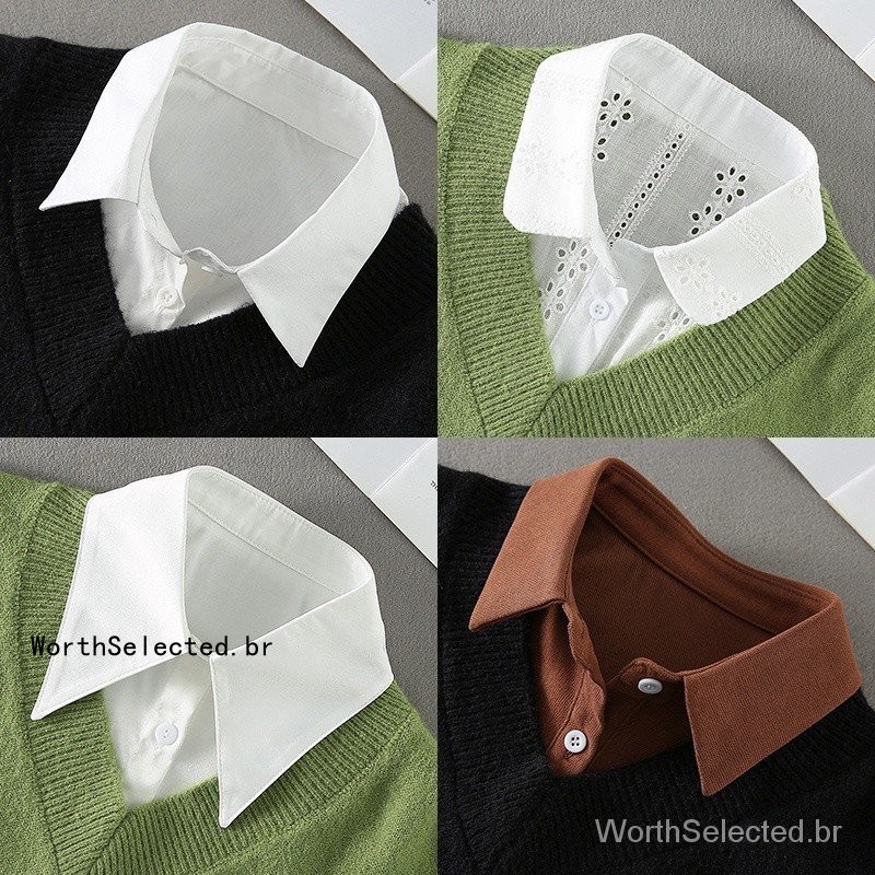 Blusa feminina da moda com gola falsa/Camisa combustível feminina retrô