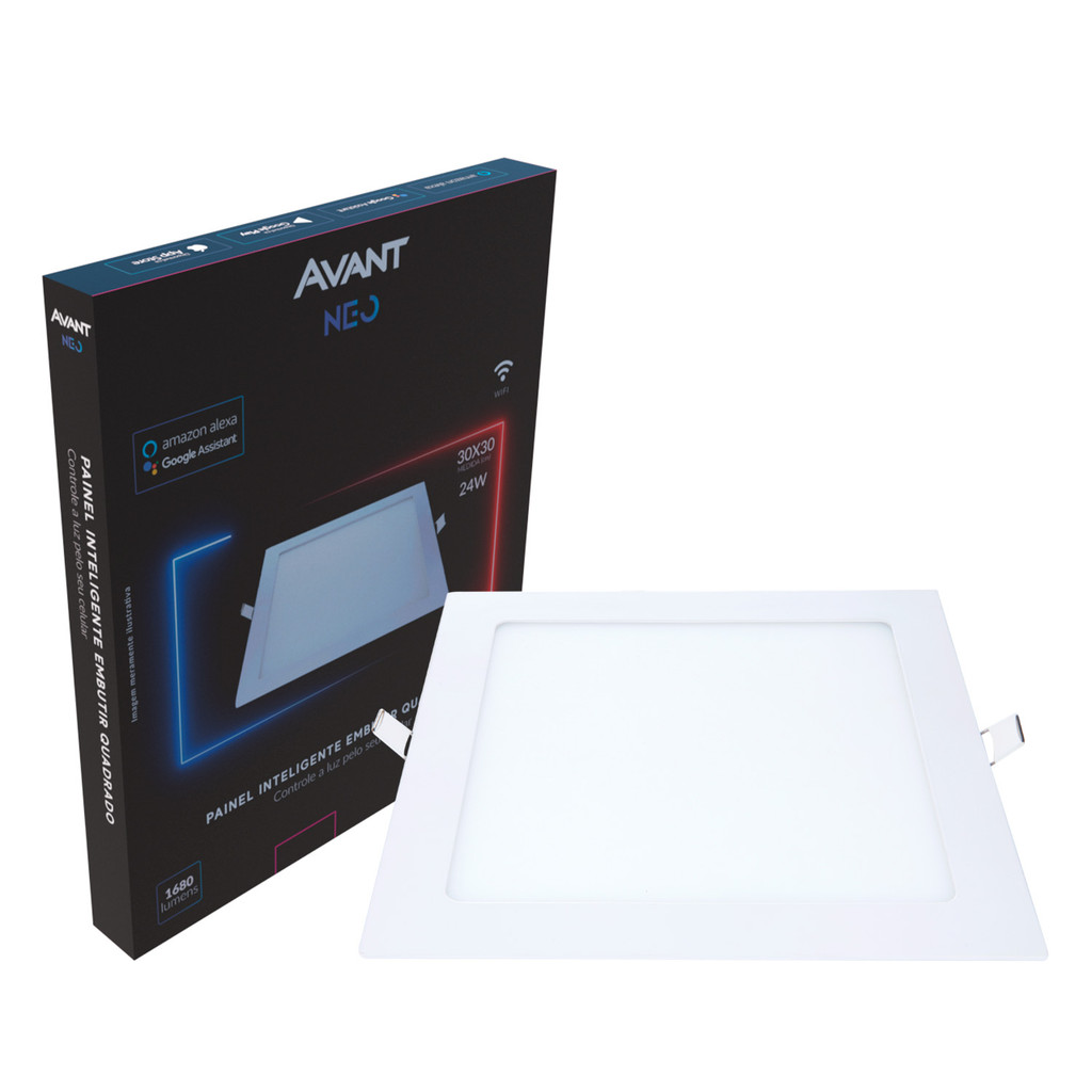 Painel led Plafon Smart Embutir 24w 2700k a 6500k 29,5cm 110v/220v Bivolt Quadrado Branco Cod:290128075 Avant Neo em Oferta na Shopee