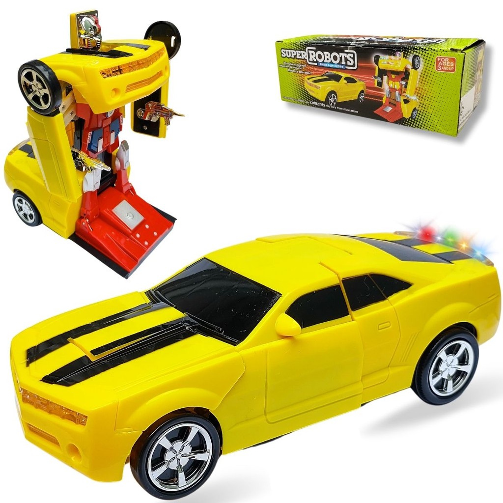 Carrinho Camaro Transformers Vira Robô Luz Som Bate Volta