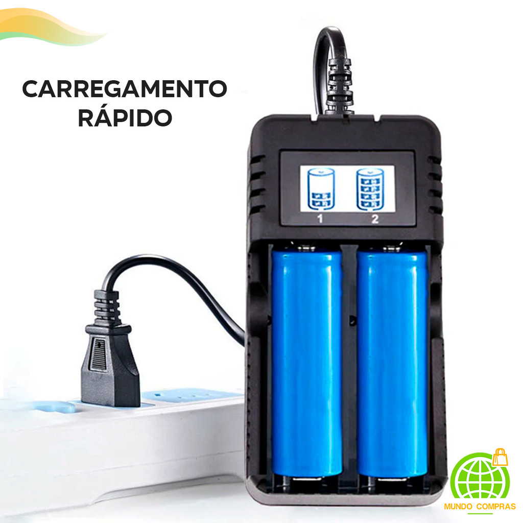 Carregador Li-ion 2 Slots Recarregável para Baterias Íon de Lítio