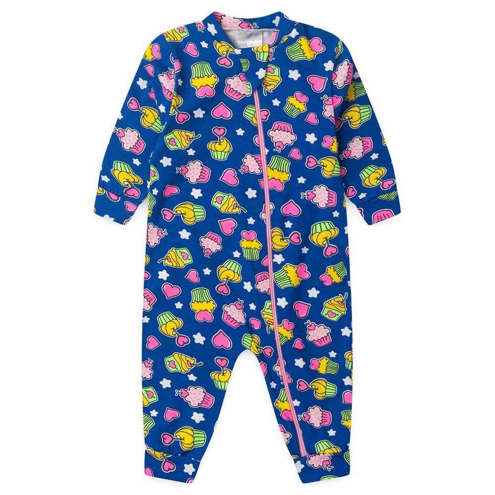 Macacão CupCake Azul - Cotton 100% Algodão - Bebê Menina