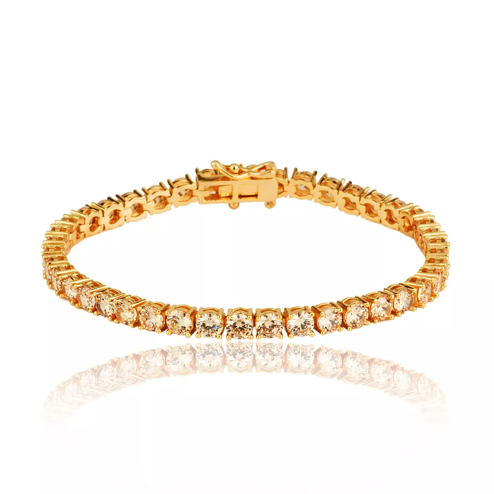 Pulseira Riviera Champagne Ouro 18K Feminina Luxo Elegante Zircônia Semijoia Selet