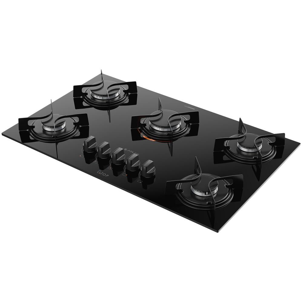 Fogão Cooktop 5 Bocas a Gás Atlas U Top com Mesa de Vidro Preto Bivolt