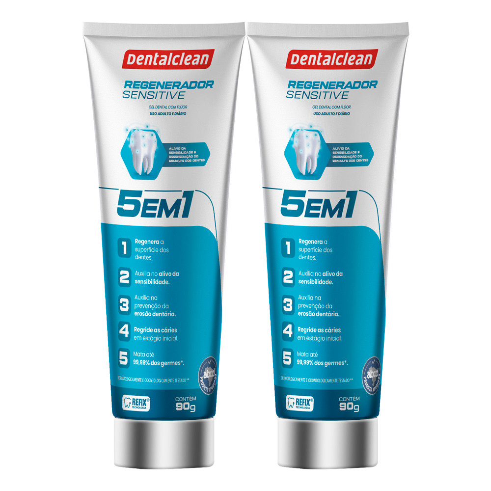 Kit 2 Pasta de Dente Gel 90g Regenerador Sensitive Cárie Sensíveis Creme Dental Dentalclean