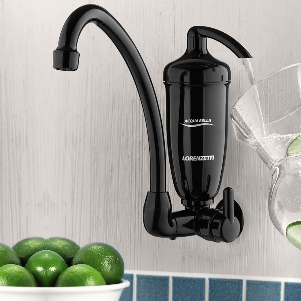 Purificador Filtro De Água Com Torneira Bica Móvel Parede Preta Acqua Bella Lorenzetti
