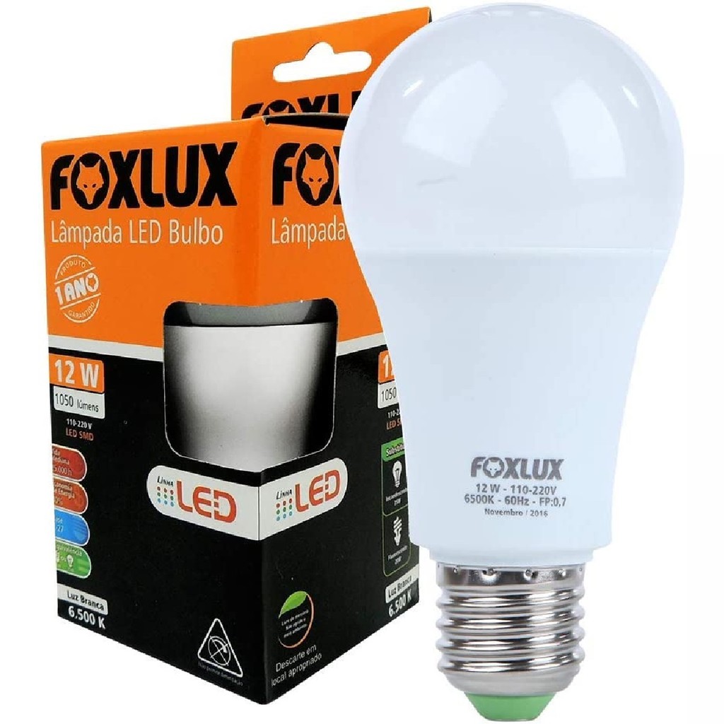 Lâmpada Led Foxlux Bulbo 12W 6500K Base E-27 Bivolt | Luz branca intensa, eficiência energética