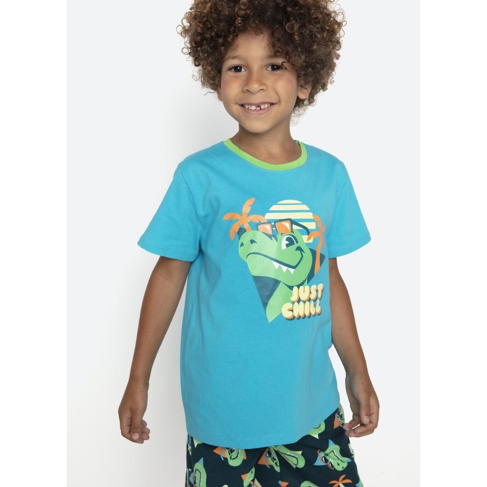 Pijama Infantil Verão Menino Camiseta Manga Curta e Shorts Algodão Dino Miami Puket em Oferta na Shopee