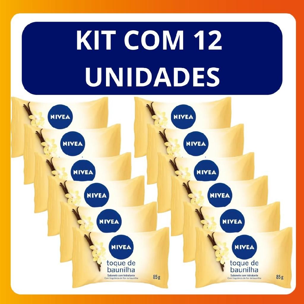 Kit C/12 Unidades Sabonete em Barra Hidratante Nivea Toque de Baunilha 85g
