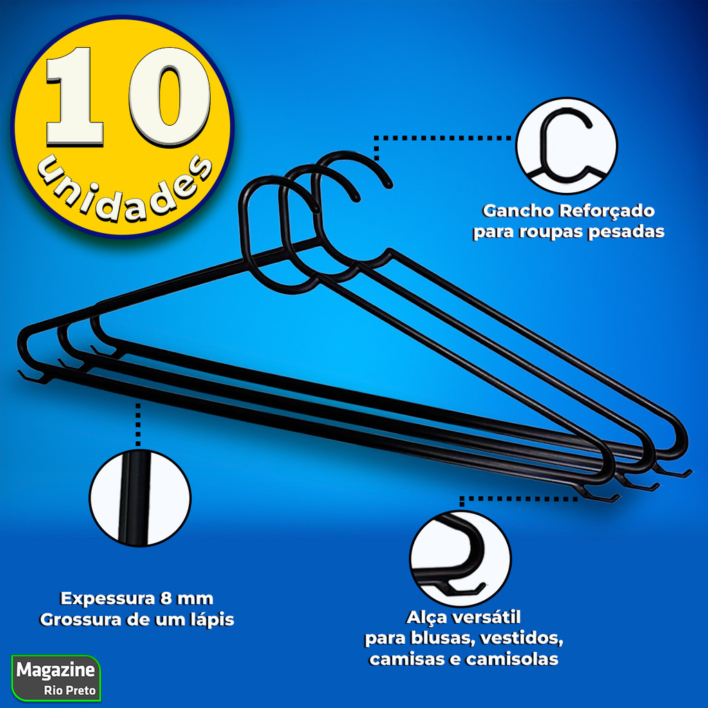 Kit Com 10 Cabides Premium Antideslizante Com Cavas Reforçado Tam Adulto em Oferta na Shopee