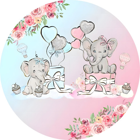 NOVO Painel Festa Infantil Redondo Elefantinhos Presentinhos + Arco, Suporte incluso. Fazemos personalizado com qualquer tema. Confeccionado em Lona fosca, impressão de alta resolução. cenário , p/ Decoração
