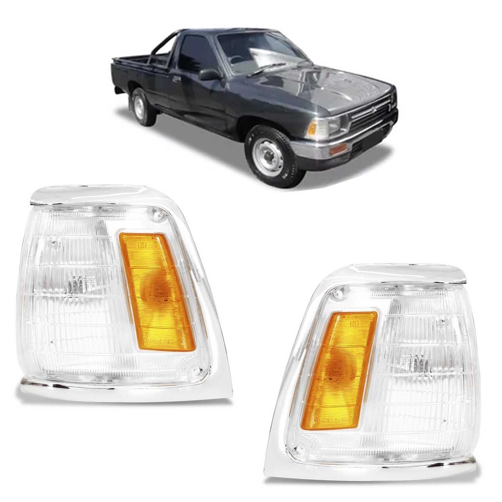 Par Pisca Seta Dianteira Hilux 4x2 1992 1993 1994 1995 1996 1997 1998 A 2000 Moldura Cromada Lente Estriada em Acrílico