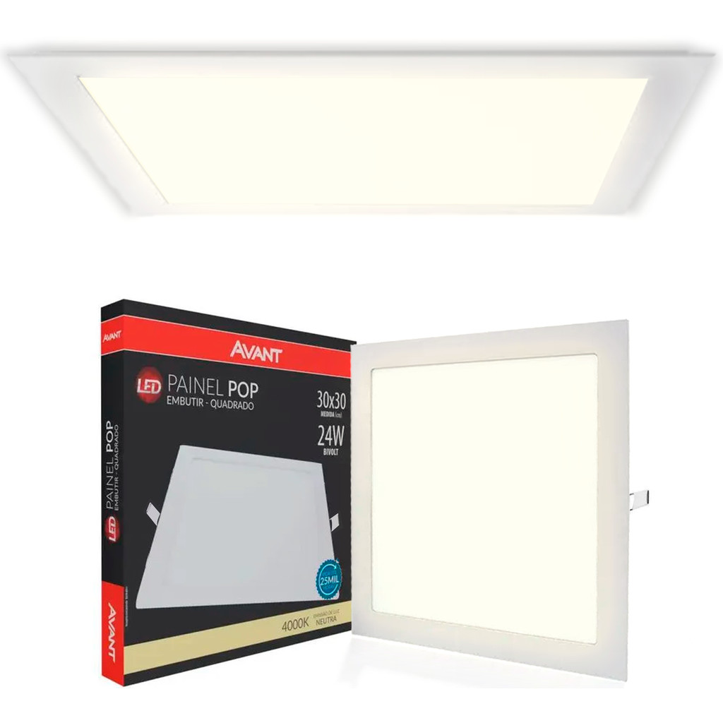 Painel Plafon Led Embutir Branco Neutro 24w 30x30 Avant 858130874 em Oferta na Shopee