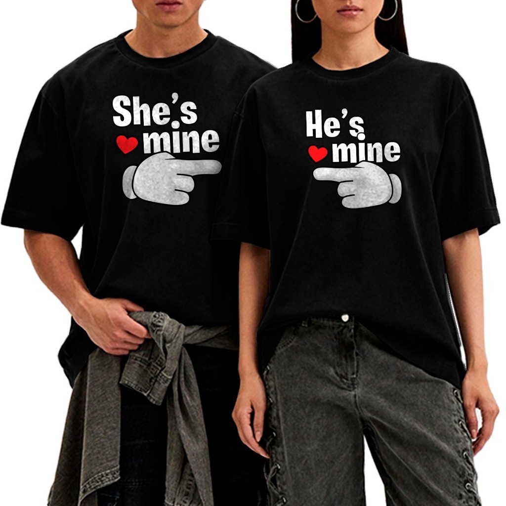 Kit 2 Camisetas Para Namorados Algodão Unissex, Estilo Streetwear Oversized She Mine & He Mine