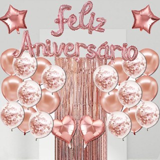 Kit 26 Peças  Balões cromados e com confete  Balão Para Festas Feliz Aniversário em Oferta na Shopee