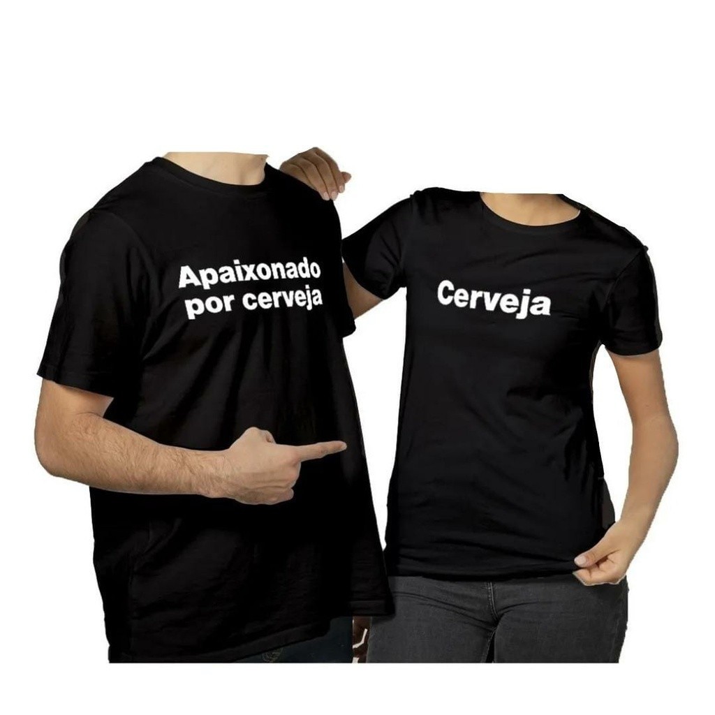 Kit 2 Camiseta Personalizada Para Casal Namorados Frase Cerveja Camisas Pra Casais Duo 100% Algodão