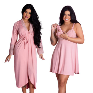 Kit Camisola Amamentação e Robe Roupão Longo Confortável Gestante Dormir Pós Parto Maternidade em Oferta na Shopee