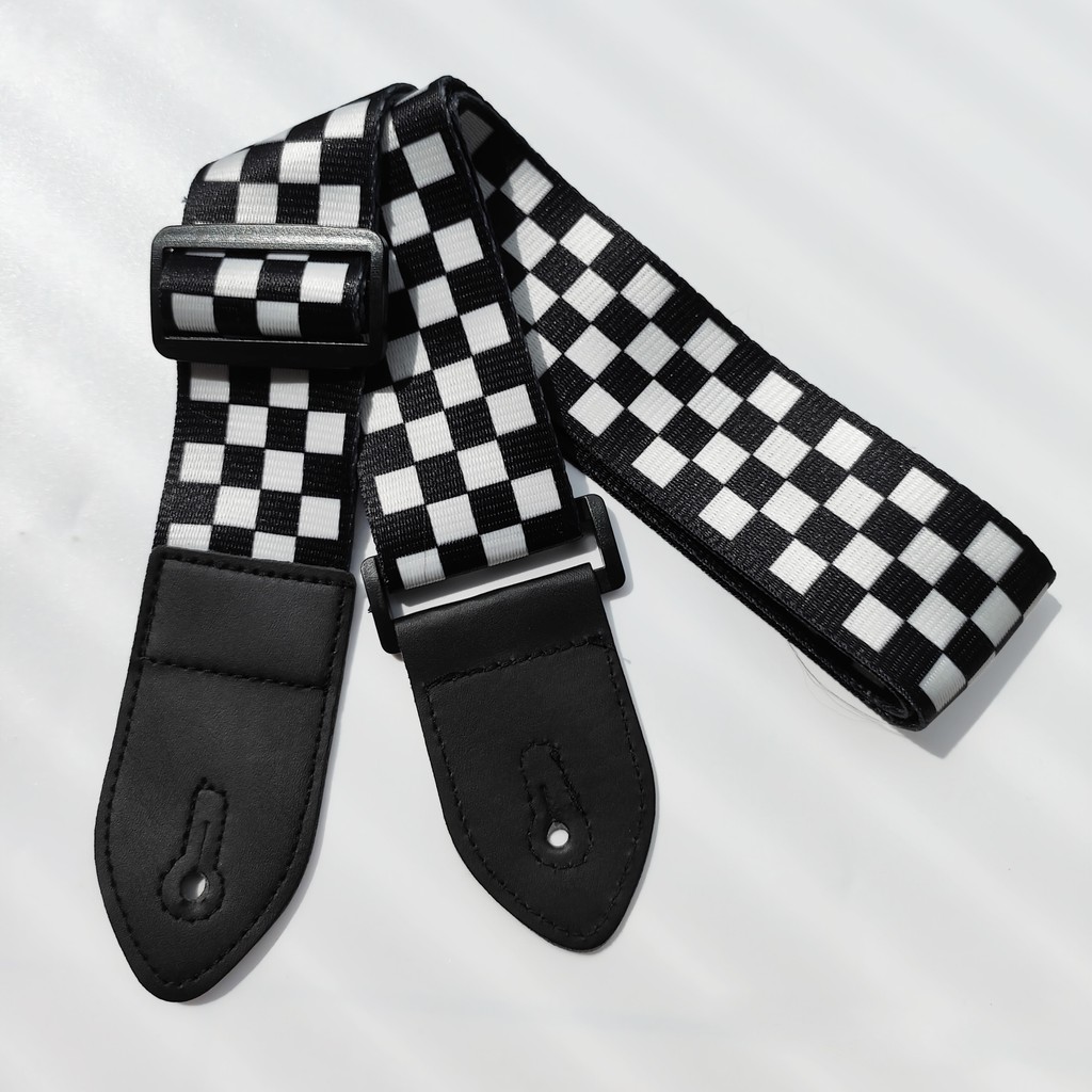 Correia De Guitarra Xadrez Elegante Com Extremidades De Couro Para Baixo , Guitarras Elétricas E Acústicas , Poliéster , em Oferta na Shopee