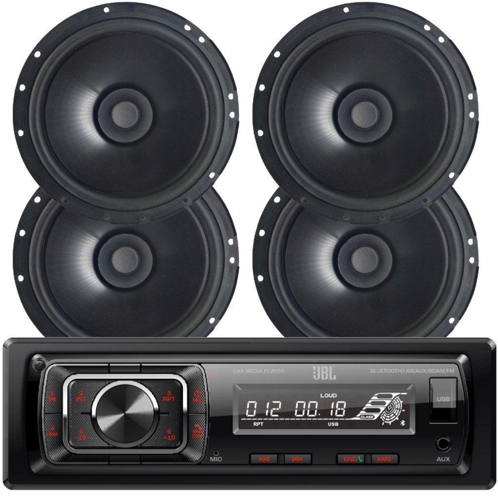 Kit Radio Jbl Som Automotivo + 4x Alto Falante Bomber 6 Pol