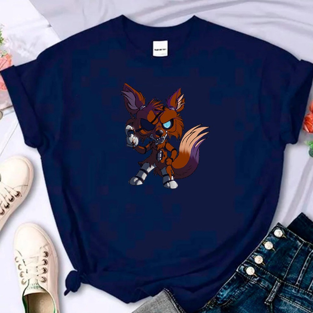 Camiseta Feminina T Shirt Promoção Algodão Confortavel Fox FNAF Five Nights at Freddy's Casual Estilo Geek Nerd RR