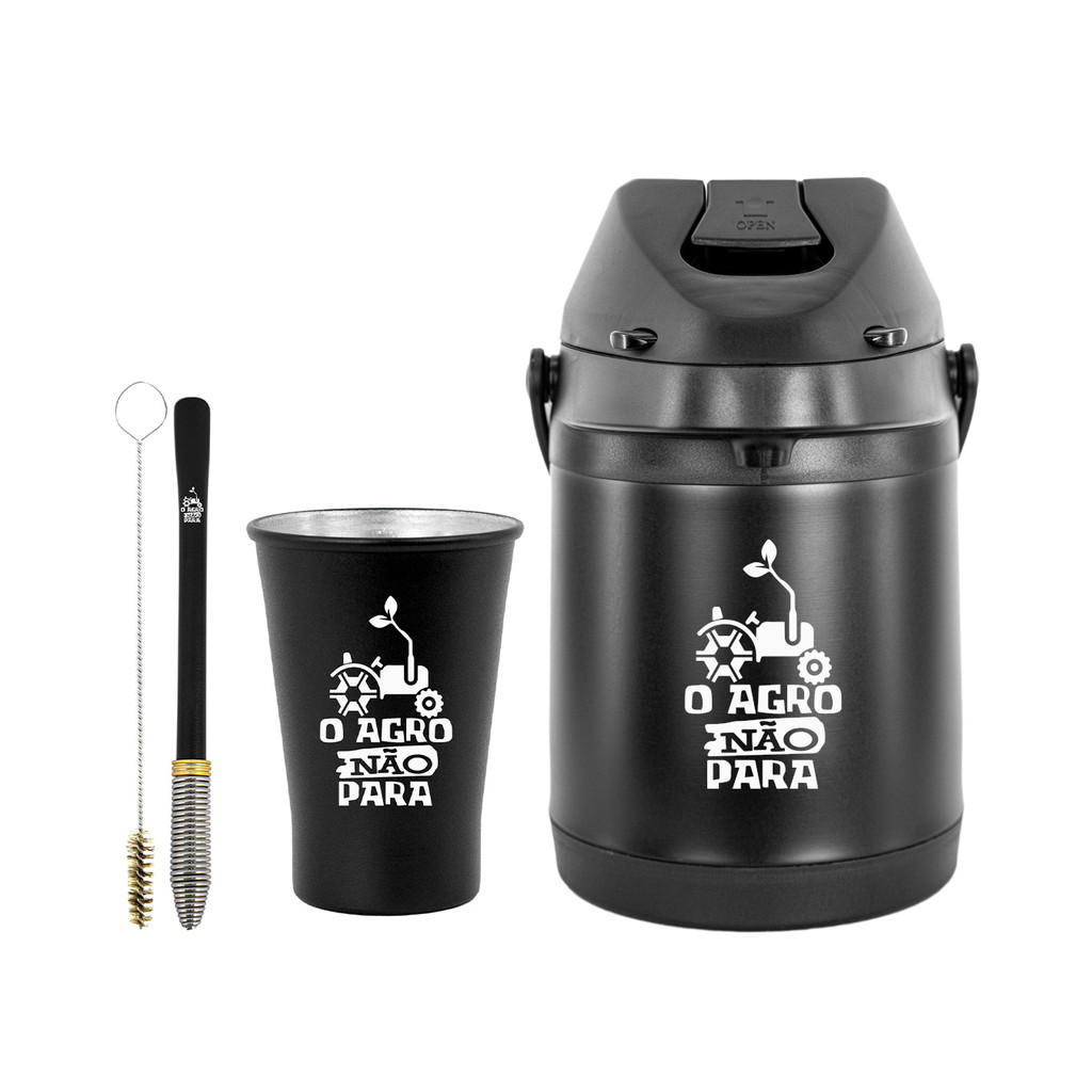 Kit Tereré Garrafa Térmica Preta 2.5l Bomba Preta Mola Conica Copo Alumínio Preto 280ml em Oferta na Shopee