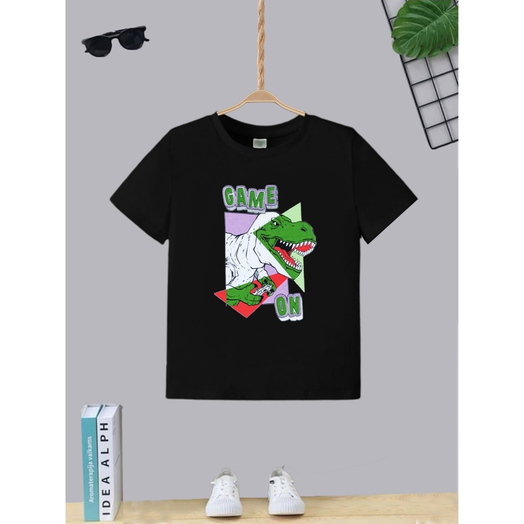 Camiseta Infantil Juvenil Teen Menino Estampa Dinossauro Game T-shirt Masculina Moda Algodão Gola Redonda