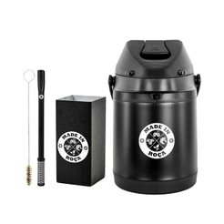 Kit Tereré Garrafa Preta Térmica 2.5l Bomba Mola Preta Copo Quadrado Inox Preto