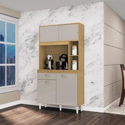 Armário Para Cozinha Ambiente Kit Duda 90 Cm Damasco Off White – Poquema