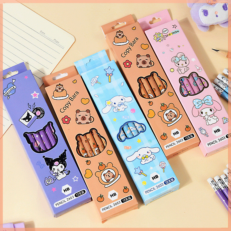 Lápis HB de alto valor, estudantes da escola primária, escrita de desenhos animados, haste redonda, caneta Kuromi, jardi
