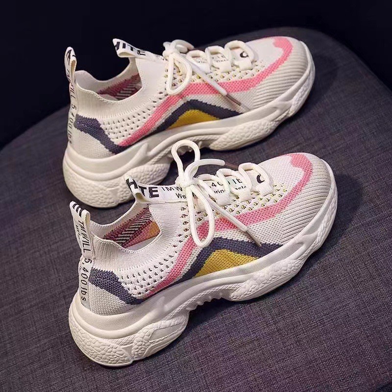 Primavera Verão Novo Estilo De Malha Pai Sapatos Plataforma Confortável Tênis Meia Gola Corrida Para Mulher