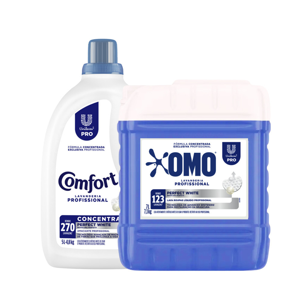 Kit Perfect White: Lava Roupas Omo 7L + Amaciante Comfort 5L