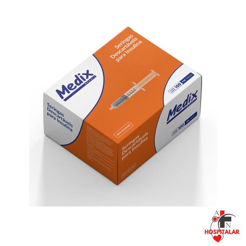 Seringa de Insulina 1ml 100UI sem Agulha - kit com 50/100 e 200 Unidades