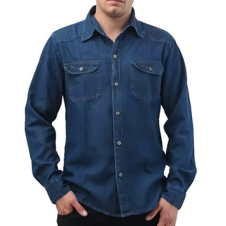 Camisa De Jeans Masculino Manga Longa Com Bolso E Botão