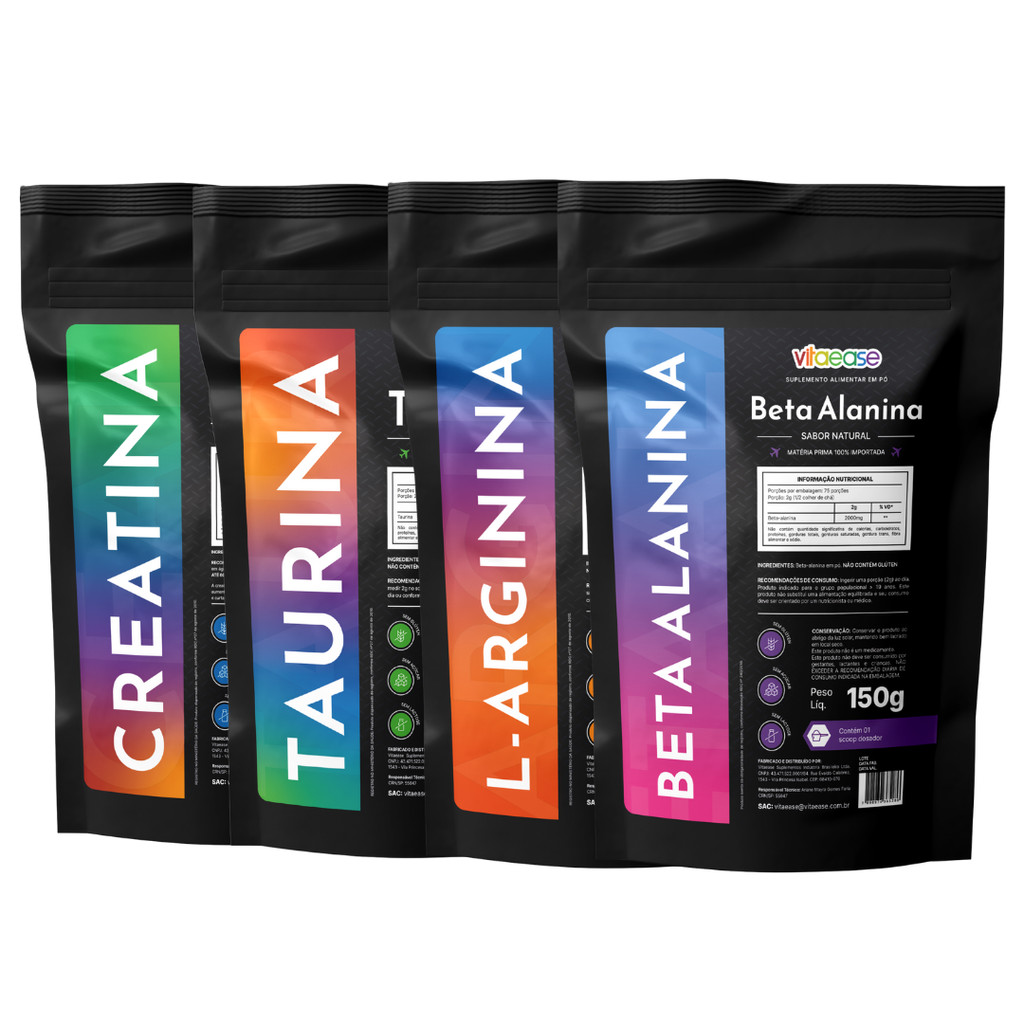 Creatina, Arginina, Beta-Alanina e Taurina em Pó 150g | Suplemento Alimentar | Blend Vitaease
