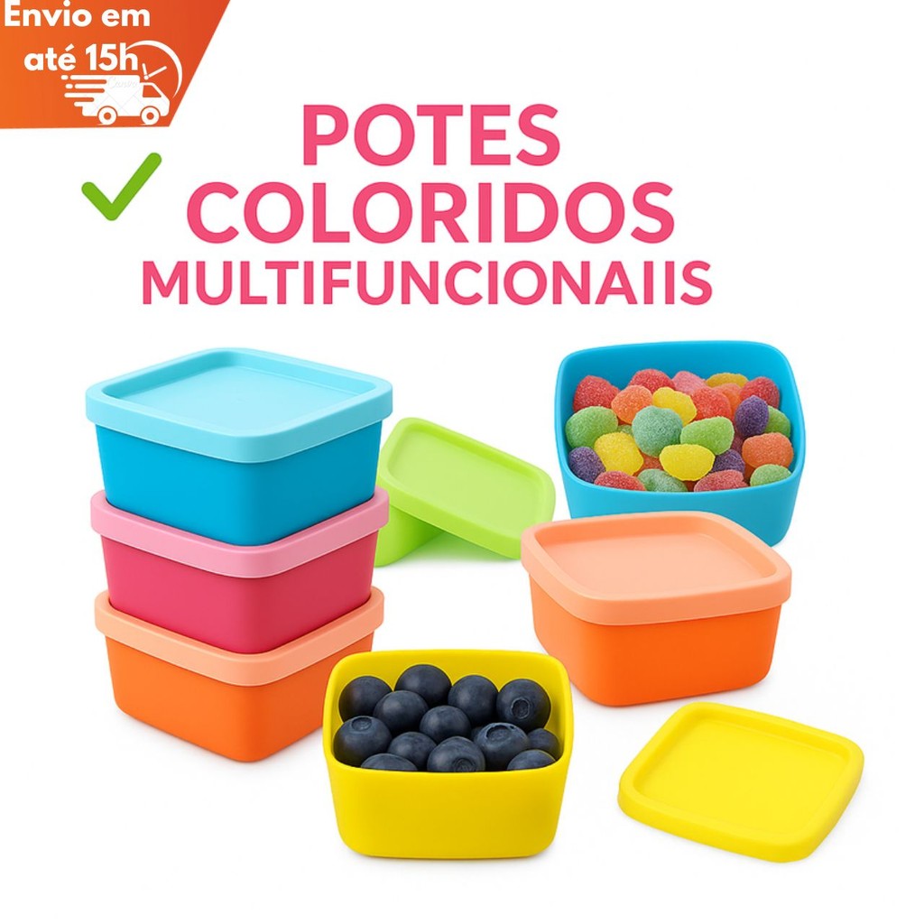 Kit 5 Mini Potes Quadrados 75ml com Tampa – Livre de BPA