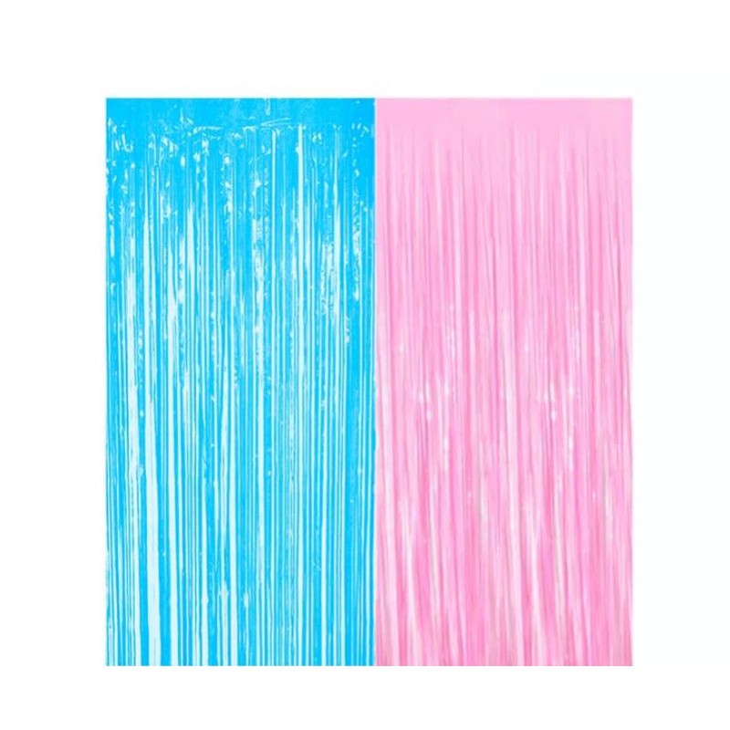 Cortina Festas e decoração 1x2m 01 Unidade Chá Revelação Cortina Rosa Bebê Cortina Azul Bebê Cortina Metalizada