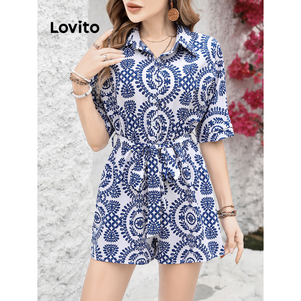 (Trendy) Lovito Macacão Casual Paisley Com Cadarço Para Mulheres LNM63050 - Women Clothes