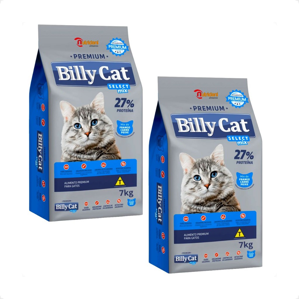 Kit 2 Ração Billy Cat Select - 7Kg Gatos Adultos Mix