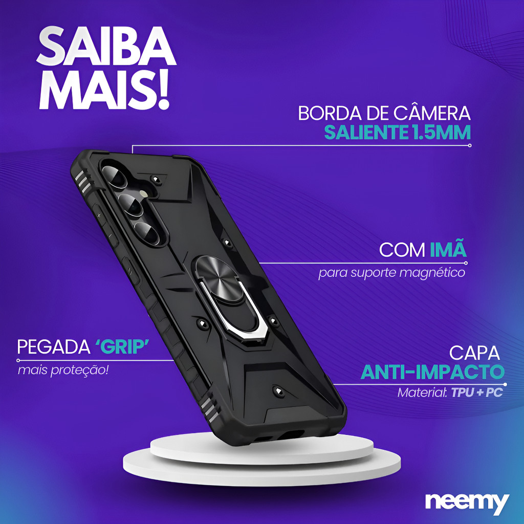 Capa Capinha Case Anti Impacto Para S23 Militar Azul Preto Suporte Anelar Dedo Ultra Reforçado — imagem 2 de 2