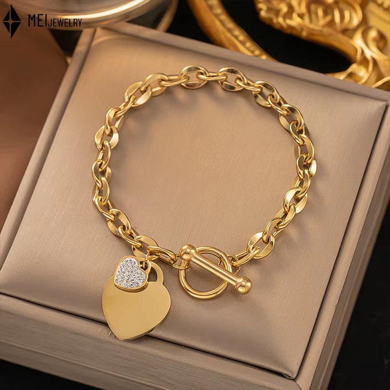 Gl 316l aço inoxidável coração cristal dupla camada amor senhora joyeria fina para mujer pulseiras de casal de longa em Oferta na Shopee
