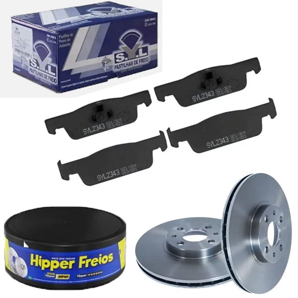 Kit disco de freio Ventilado + pastilha dianteira Logan Sandero 2014 a 2022 - HIPPER FREIOS / SYL