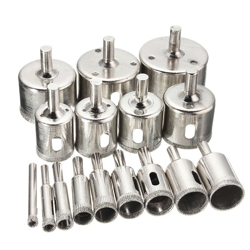 Brocas Diamantadas Serra Copo furar Vidro Granito Ceramica 6 a 50 mm kit ferramentas.-ATACADAO-
