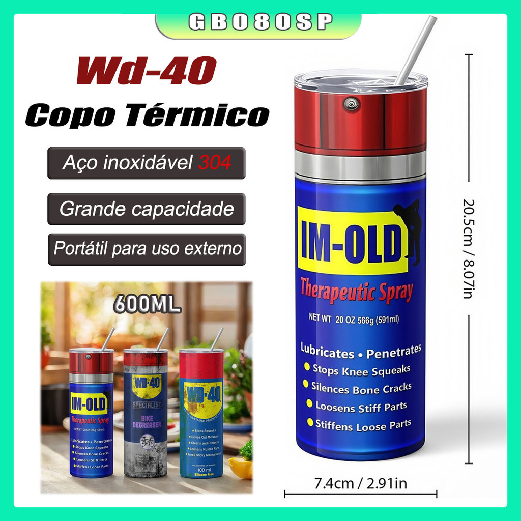 Copo Térmico Wd-40 À Prova De Vazamentos Em Aço Copo Criativo de 600ml Copo Térmico de Aço Inoxidável 304
