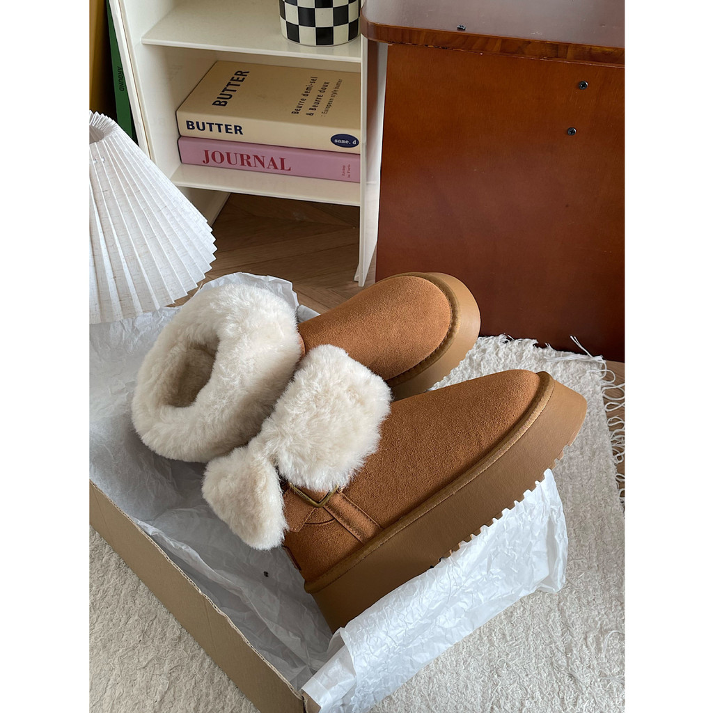 Jinmi , Botas De Neve De Plataforma De Eversão De Pelúcia Doce Para Mulheres 2024 Outono E Inverno Nova Fivela De Cinto