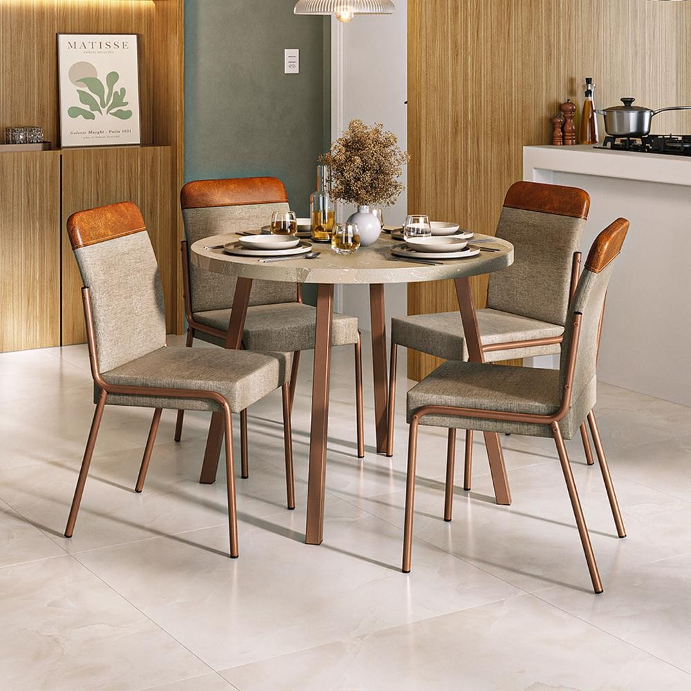 Conjunto Sala de Jantar 4 Cadeiras Veneza Petra Rosê Carraro em Oferta na Shopee