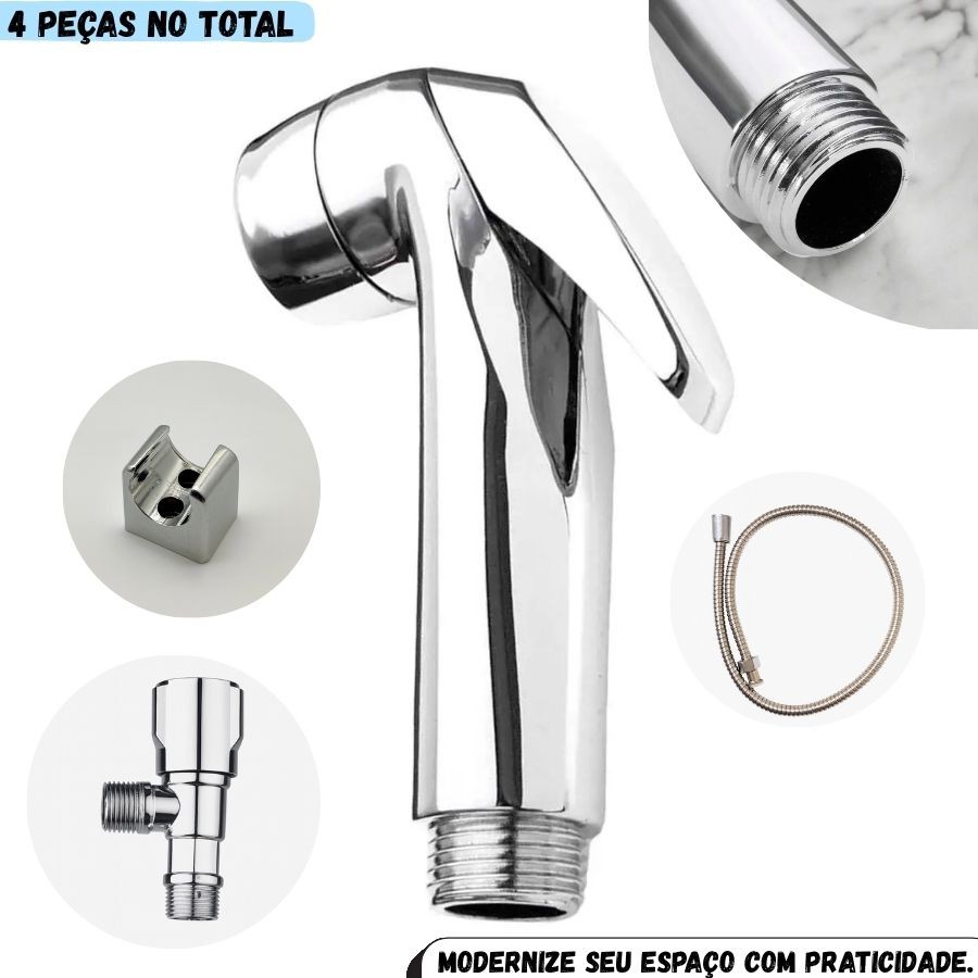 Ducha Higienica Mangueira Flexível Cromada Gatilho Chuveirinho Cromado Registro Saida de Água