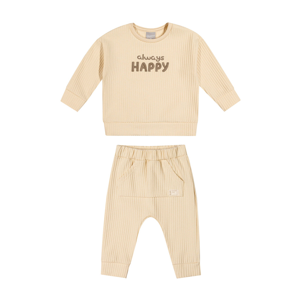 Conjunto Bebê Menino Malha Tricô Colorittá Bege - Baby & Kids Fashion