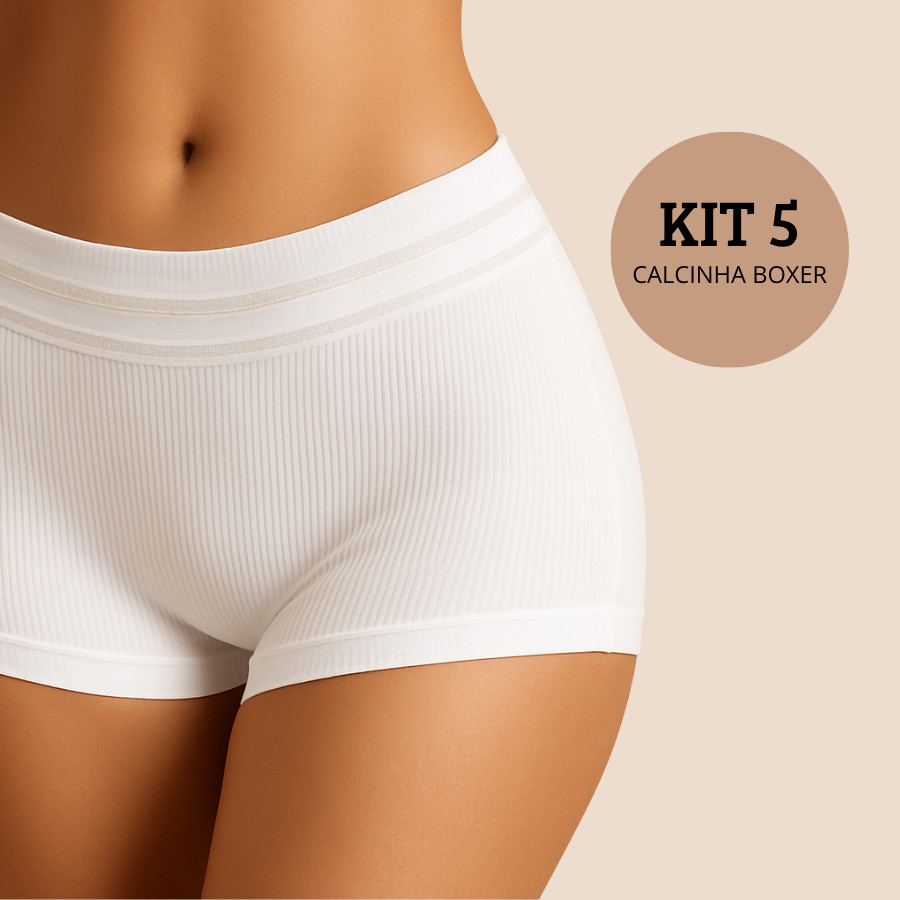 Kit 5 Calcinhas Boxer Canelada Shortinho Sem Costura Cueca Feminina Poliamida Importada